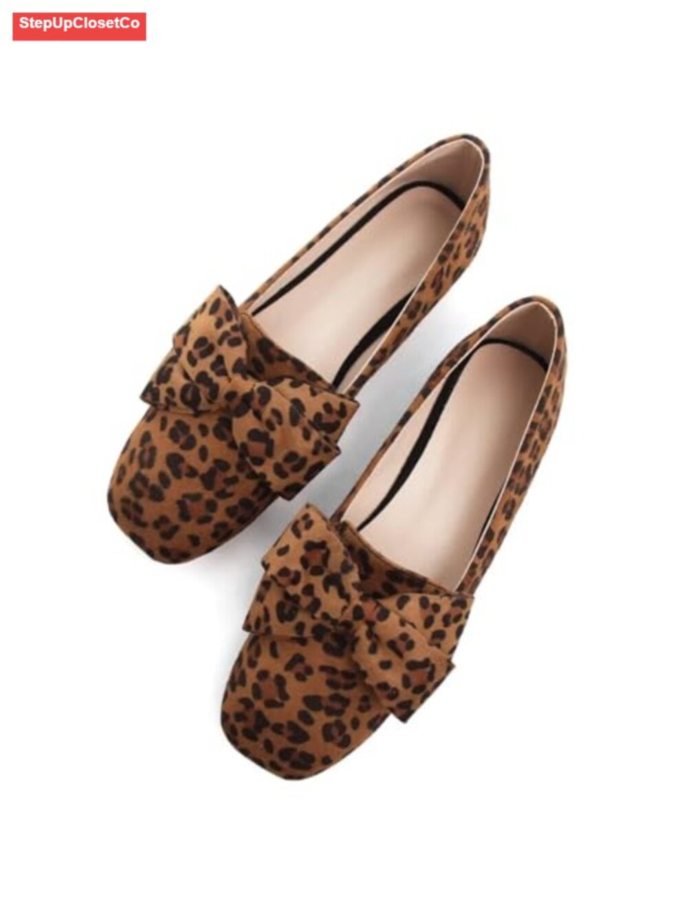 Faux Suede Square Toe Ballet Flats with Bows Comfortable Pull-On